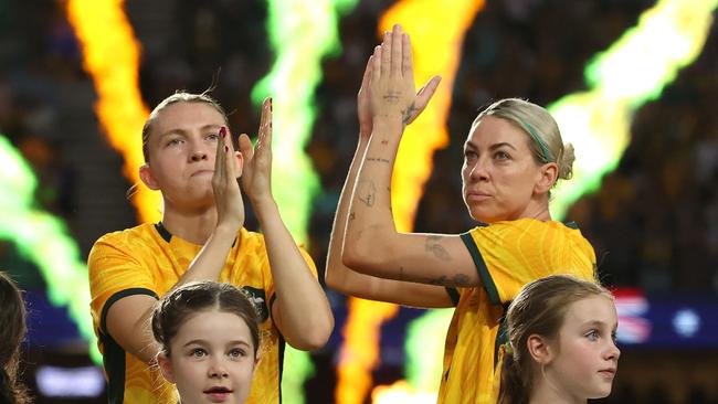 Matildas central defensive pairing Clare Hunt (left) and Alanna Kennedy have become an impenetrable force since joining forces before the World Cup. Picture: Robert Cianflone / Getty Images