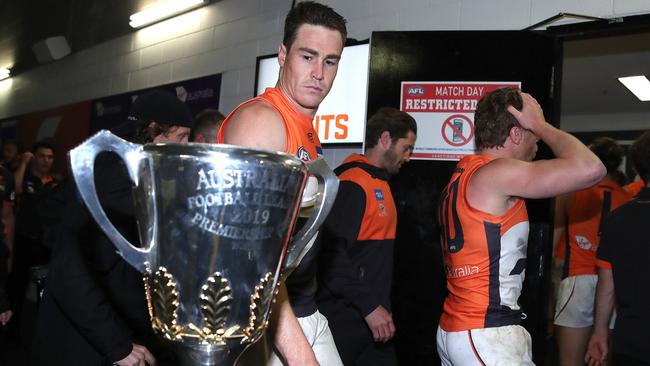 GWS star Jeremy Cameron takes a look at the premiership cup. Picture: Phil Hillyard