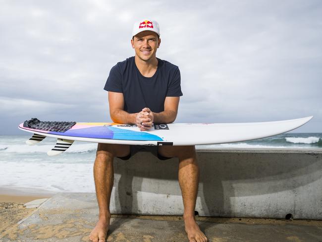 Australian surf star Julian Wilson pictured at Merewether Beach as part of announcement Kayo has the rights to World Surf League Picture: Dylan Robinson