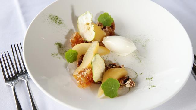 Port Phillip Estate’s poached pear dessert.