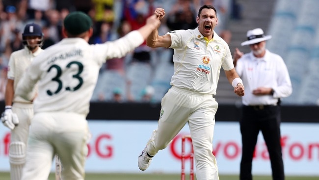 Scott Boland  after taking his second wicket. Picture: Michael Klein