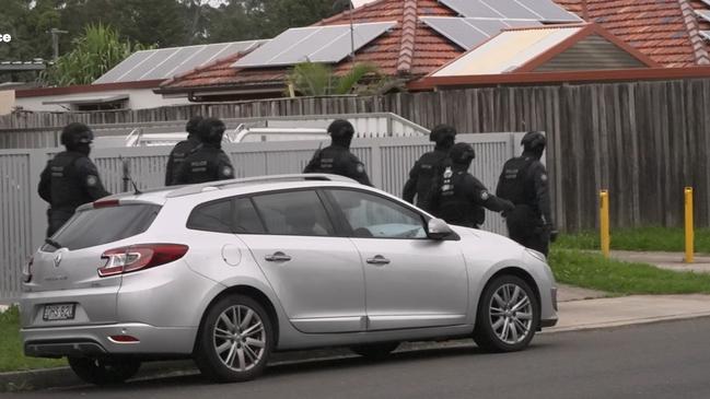 Raptor police at a crime scene in a business on the corner of Milperra Rd and Queen Street at Milperra. Picture: NSW Police