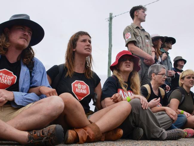 Anti-Adani protesters block access to the Abbot Point coal terminal at Bowen in 2017.