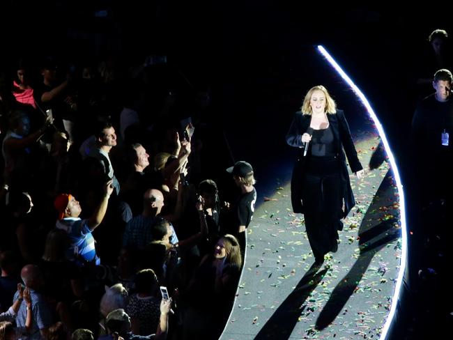 Costume change for Adele during her performance at the Gabba in Brisbane. Picture: Steve Pohlner