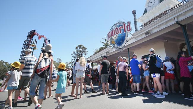 Visitors at the entrance to Dreamworld. Photo: Getty Images