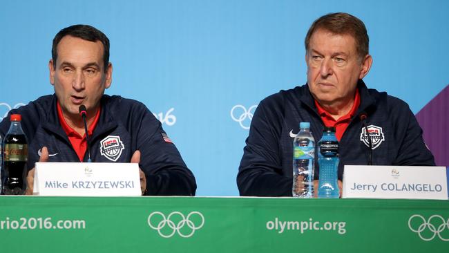 Team USA head coach Mike Krzyewski and managing director Jerry Colangelo at Rio 2016.