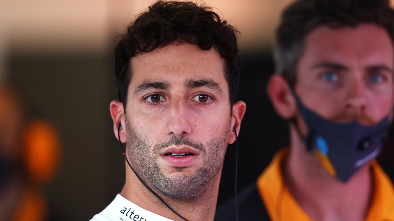 JEDDAH, SAUDI ARABIA - MARCH 25: Daniel Ricciardo of Australia and McLaren prepares to drive in the garage during practice ahead of the F1 Grand Prix of Saudi Arabia at the Jeddah Corniche Circuit on March 25, 2022 in Jeddah, Saudi Arabia. (Photo by Lars Baron/Getty Images)