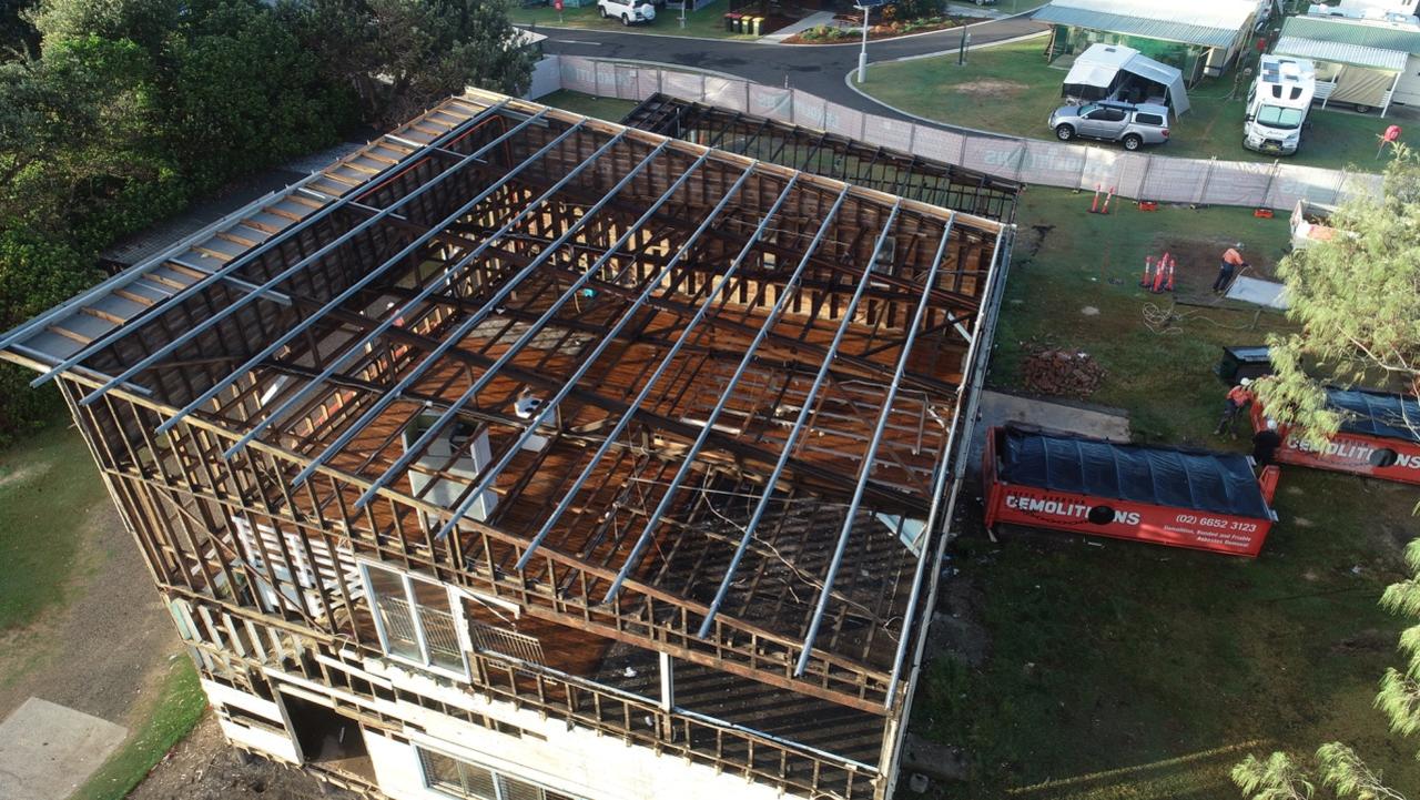 The old Woolgoolga SLSC clubhouse being demolished. February 2021.