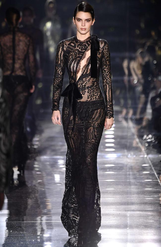 The Victoria’s Secret model went goth for Tom Ford. Picture: AFP