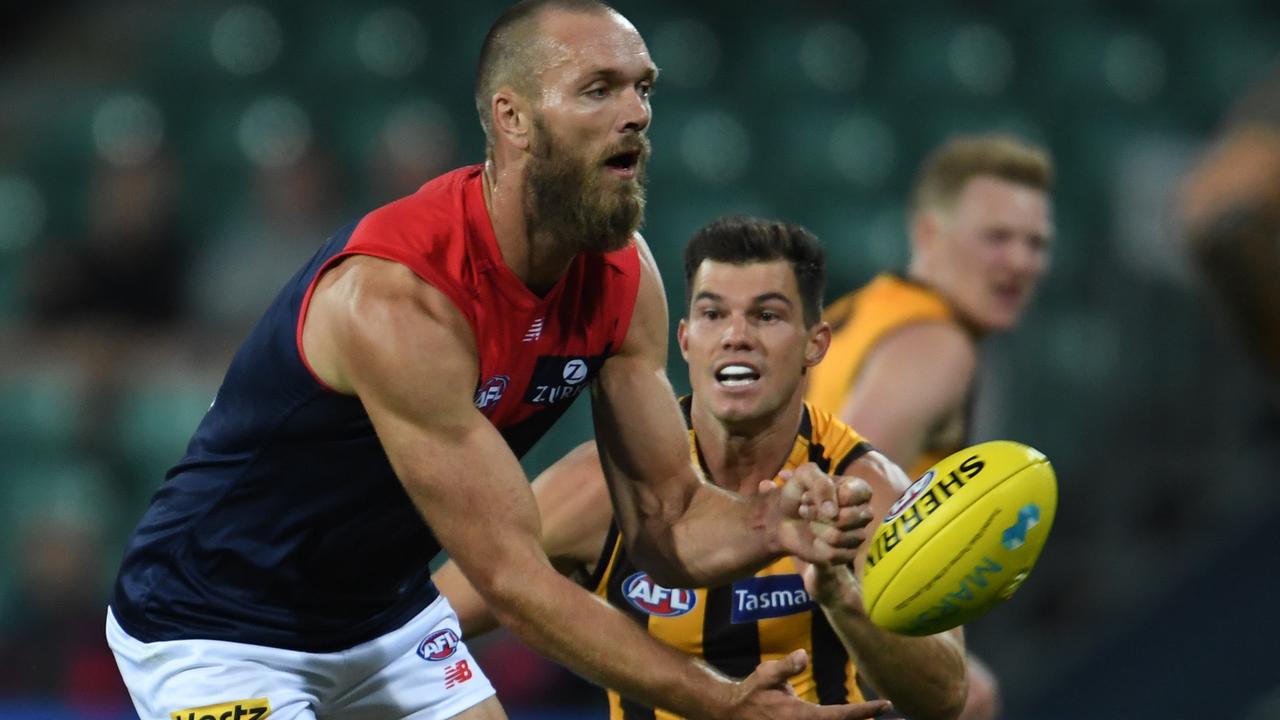 Max Gawn in action against the Hawks. Picture: Getty