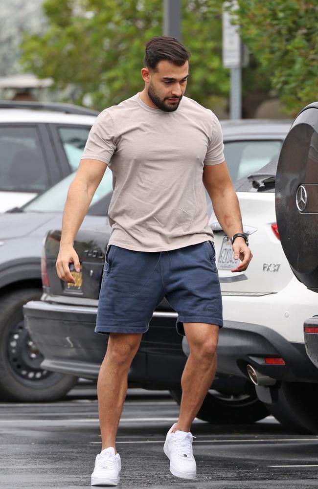 Sam Asghari appears to have bruises on his face and body during an outing at Thousand Oaks in California back in January. Picture: Clint Brewer Photography/A.I.M/Backgrid