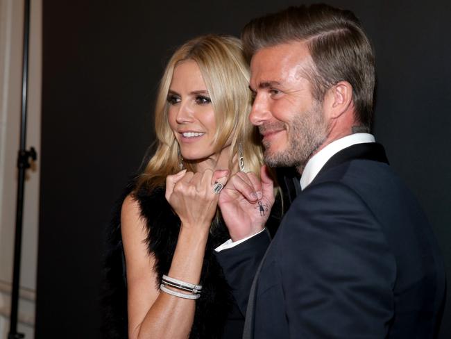 Model Heidi Klum (L) and Honoree David Beckham attend the Sixth Biennial UNICEF Ball Honoring David Beckham presented by Louis Vuitton at Regent Beverly Wilshire Hotel on January 12, 2016 in Beverly Hills, California. Picture: Jonathan Leibson/Getty Images for U.S. Fund for UNICEF)