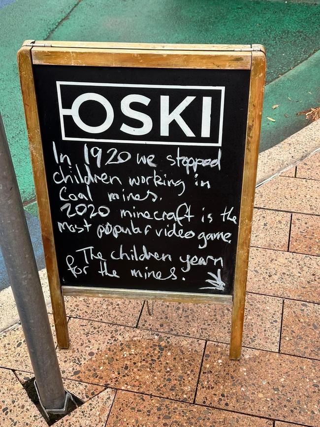 Oski in Kirribilli was fined over a similar A-frame sign earlier this year.