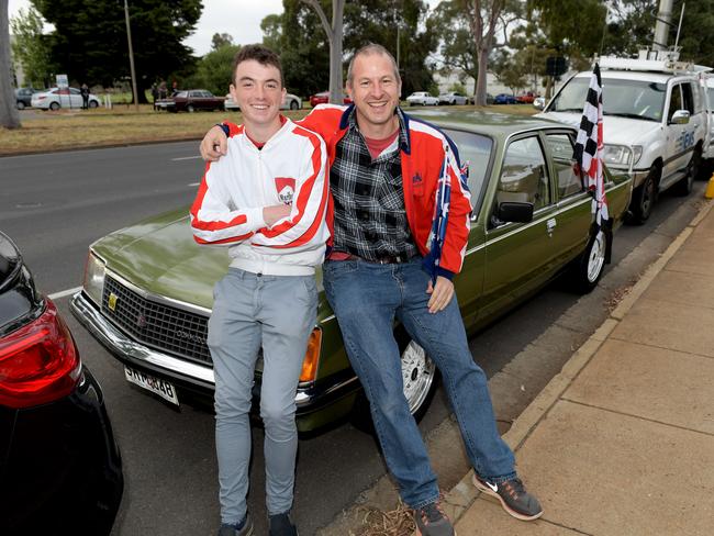 Father and son Lewis Jackson (l) and Martin Jackson with their 1980 VC Commodore. Picture: AAP