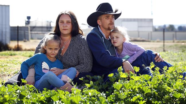 Amy and Donald Peach with their children Lilly, 6, and Indi, 4 at their home in Quirindi. Picture: Sam Ruttyn