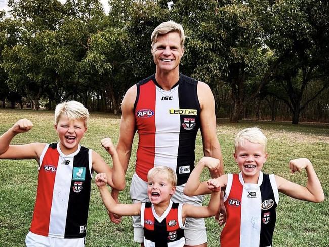 Nick Riewoldt with his sons James, Will and Teddy