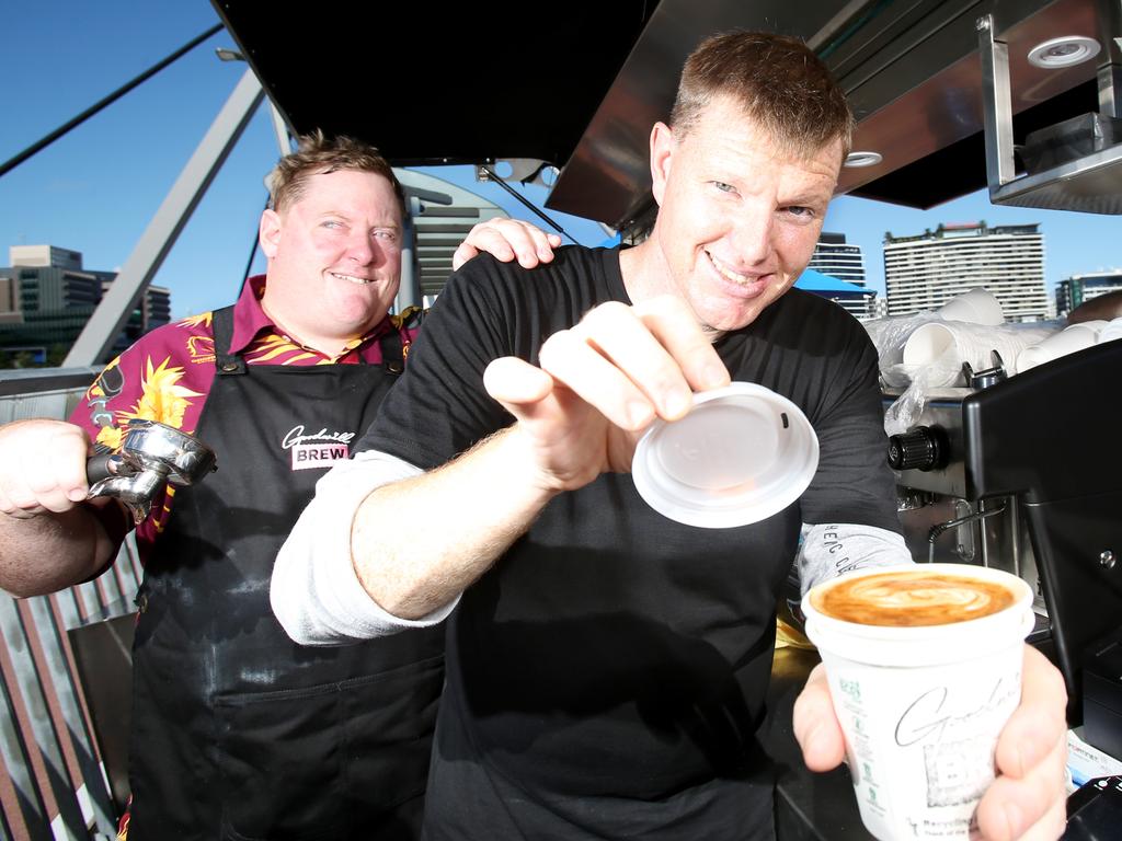 Supported employees Jay Nardi and Matthew Griffioen at the Goodwill Brew Cafe. Photo: Steve Pohlner