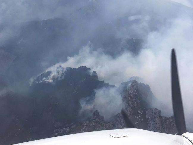 Fire in the Eastern Arthur Range near Federation Peak, Tasmanian Wilderness World Heritage Area. Picture: The Wilderness Society 