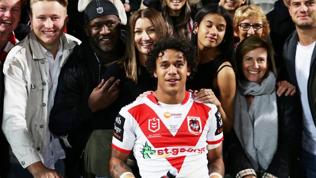 Tristan Sailor with his dad Wendell and mum Tara at Jubilee Stadium. Picture: Getty