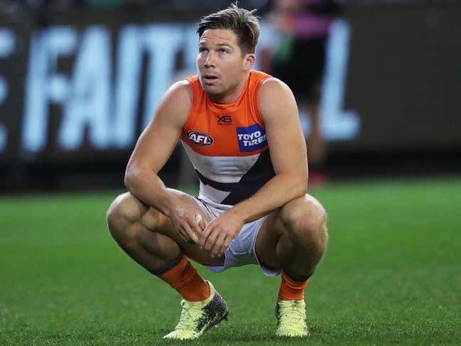 Dejected Toby Greene during AFL Semi Final match between the GWS Giants v Collingwood at the MCG. Picture. Phil Hillyard