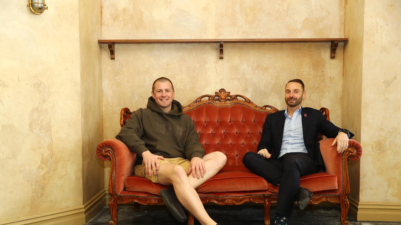 Eureka co-owners Tom Ward, left and Ian Nichols test out a piece of vintage furniture set to be used by Evie patrons. Picture: Alison Wynd