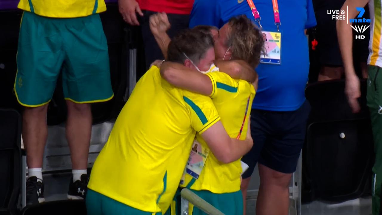 There's nothing quite like a Dean Boxall embrace. Picture: Channel 7