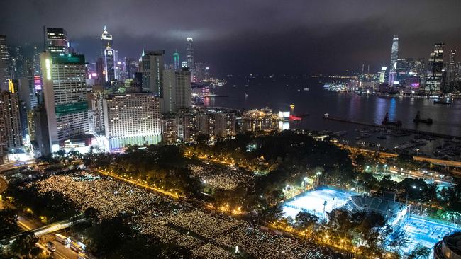 Last year’s June 4 vigil at Victoria Park, Hong Kong, to mark the 30th anniversary of the 1989 Tiananmen massacre in Beijing. Picture: AFP