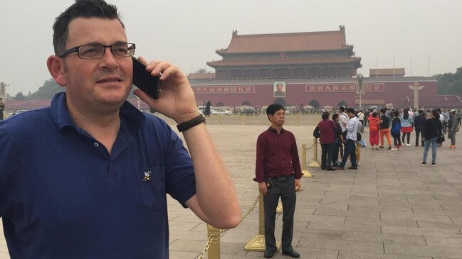 Daniel Andrews Premier of Victoria visiting China with Beijing's Forbidden City in the background. Picture Supplied