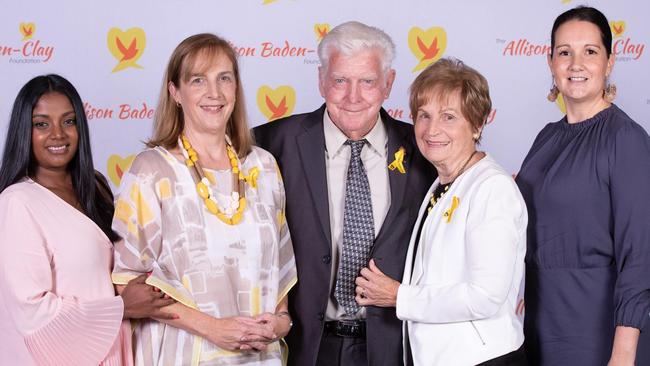 Anoushka Dowling, Vanessa Fowler, Geoff Dickie, Priscilla Dickie and Shaan Ross-Smith have joined forces to launch the MATE Bystander education program to prevent domestic violence deaths through the Allison Baden-Clay Foundation. Picture: Supplied