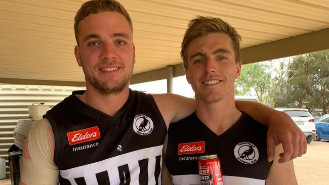 Tough Paskeville onballer Brodie Paige (right) remains an important part of the Magpies lineup. Picture: Paskeville Football Club