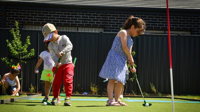 The mini golf course at the display village at Highlands estate by Stockland in Craigieburn is a hit with the kids. Picture: Stockland/supplied