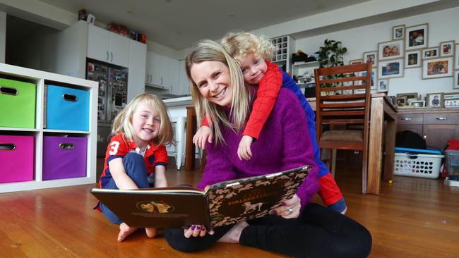 Alison van den Dungen with her children, Johannes, 6, and Arjen, 4, at their Mentone home. Picture: Aaron Francis