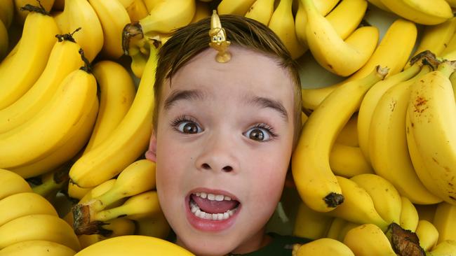 Kids are going bananas to find the special golden mini bananas in the Coles Stikeez collection. Picture: David Caird