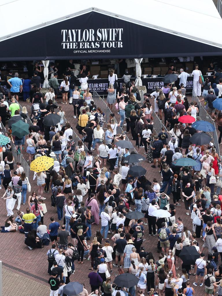 Taylor Swift fans flocked to Homebush on Wednesday for the opening of merchandise stands. Picture: NCA NewsWire / Gaye Gerard