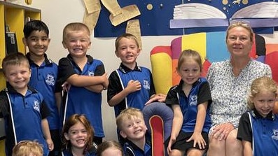 One Mile State School Preps 2024. (Back from left) Zovi, Kobey, Kaden, Mrs Smith, Hunter, Greyson (middle from left) Chevy, Thea, Jensen, (front from left) Lukah, Lucy, Aletheia, Rory, Brock, Willow, Charlotte, and (chair) Amity and Mrs E. Gympie My First Year.