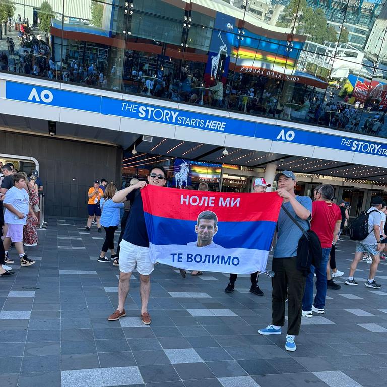 Novak Djokovic fans outside Rod Laver Arena