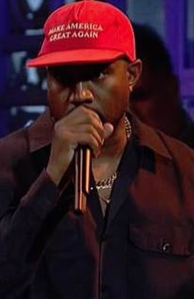 Kanye West sports the Make America Great Again cap on SNL.