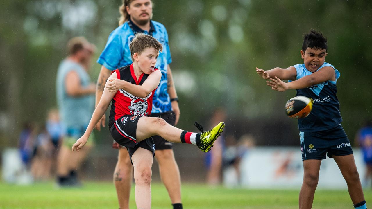 Under-10s compete in the first Darwin Buffaloes NTFL home game against Southern Districts at Woodroffe Oval. Picture: Pema Tamang Pakhrin