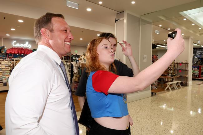 Queensland Premier Steven Miles doing a walk through the Canelands Shopping centre in Mackay Picture Adam Head