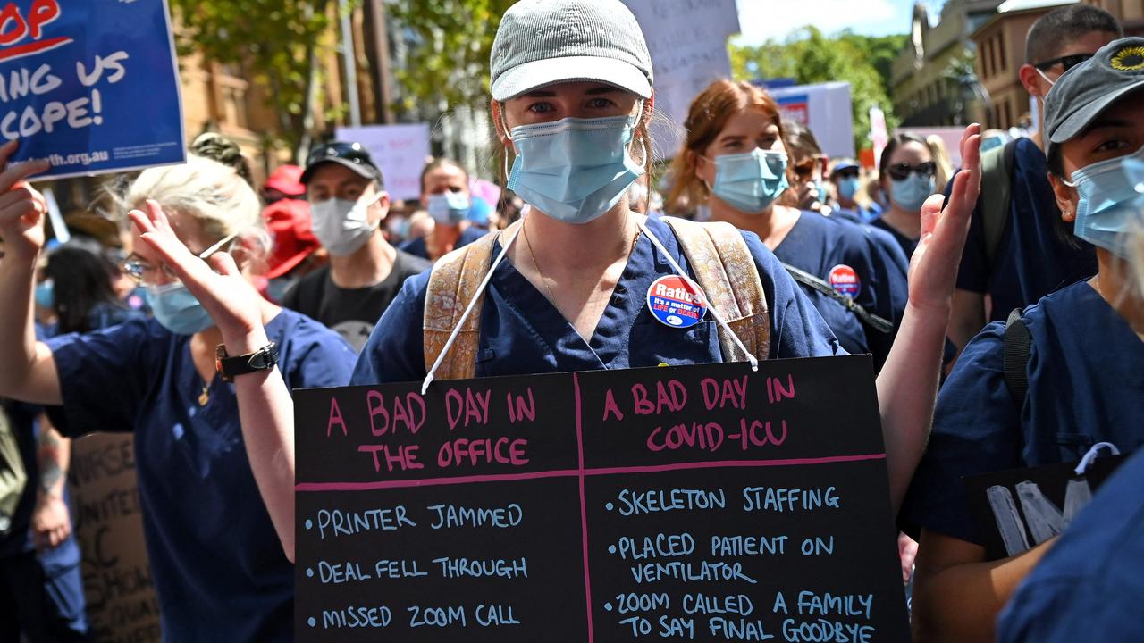 Some of the NSW public hospital nurses participate in the February 15 strike. Picture: Steven Saphore