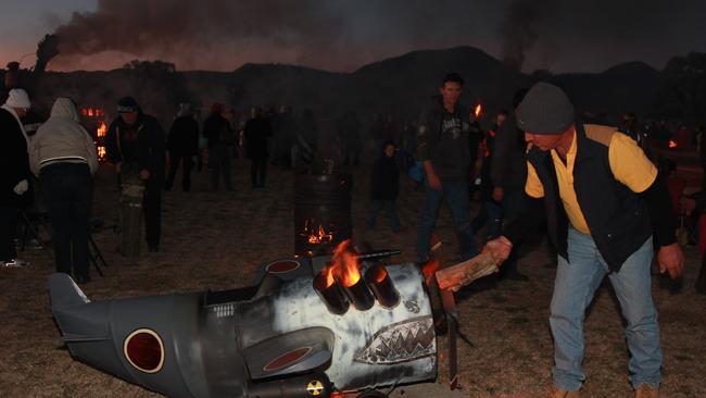 TenterfieldÃ¢â&#130;¬â&#132;¢s Rod Stanford fires up Ã¢â&#130;¬Å&#147;Ivy SpitfireÃ¢â&#130;¬Â&#157; which won best 44 Gallon Fire Drum Category at the Killarney Bonfire Night Saturday, July 19, 2014. Photo John Towells / Warwick Daily News