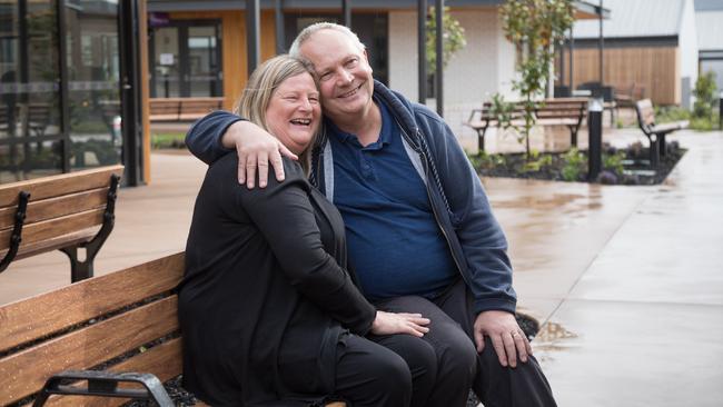 Mae and Garry Collins at Korongee Village, Australia’s first designed dementia village, in Glenorchy, Hobart, where Garry now lives Picture: Peter Mathew