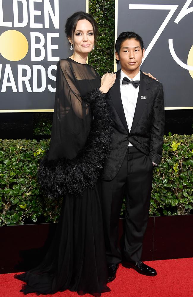 Pax was his mum’s date to the Golden Globe Awards in 2018. Picture: Frazer Harrison/Getty Images