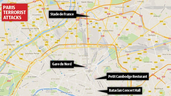 An early map of the attacks in Paris Friday night.