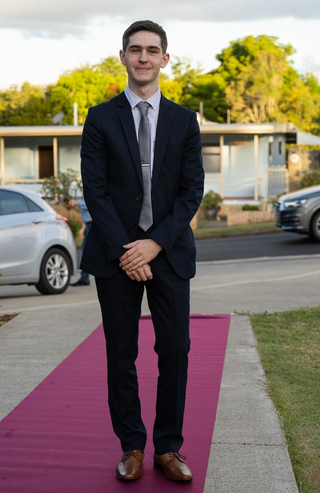 Zachary Allouet, graduating class of 2023, arrives at St Patrick’s Formal on Friday, May 5, 2023. Gympie, Queensland. Picture: Christine Schindler