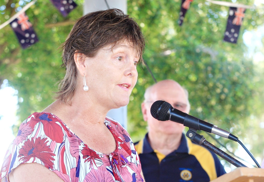 Meredith Dennis speaks after receiving her award. Picture: Blainey Woodham