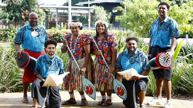 The Gerib Siktsi dance troupe performed a traditional Torres Strait Island dance at the opening of the Cairns public hearing. Picture: Brendan Radke