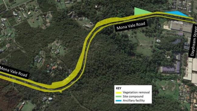 Map showing where the vegetation (yellow) will be removed.