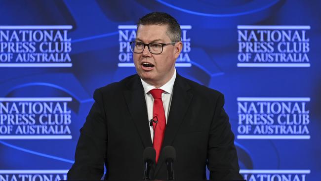 Defence Industry and Pacific Minster Pat Conroy addresses the National Press Club of Australia in Canberra last year. Picture: NCA NewsWire / Martin Ollman