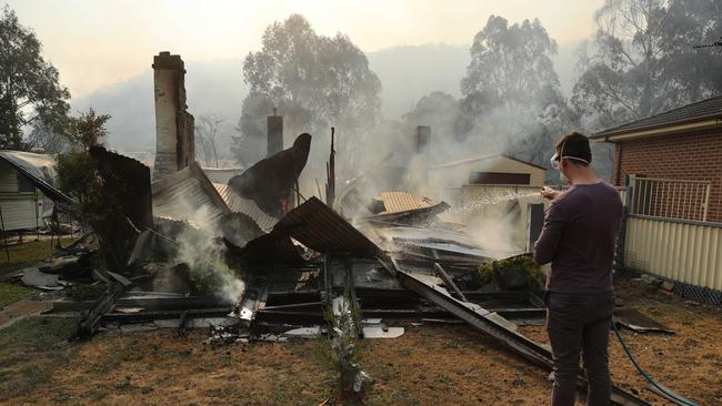 A home is destroyed on Crane Road in Lithgow. Picture: Tim Hunter.